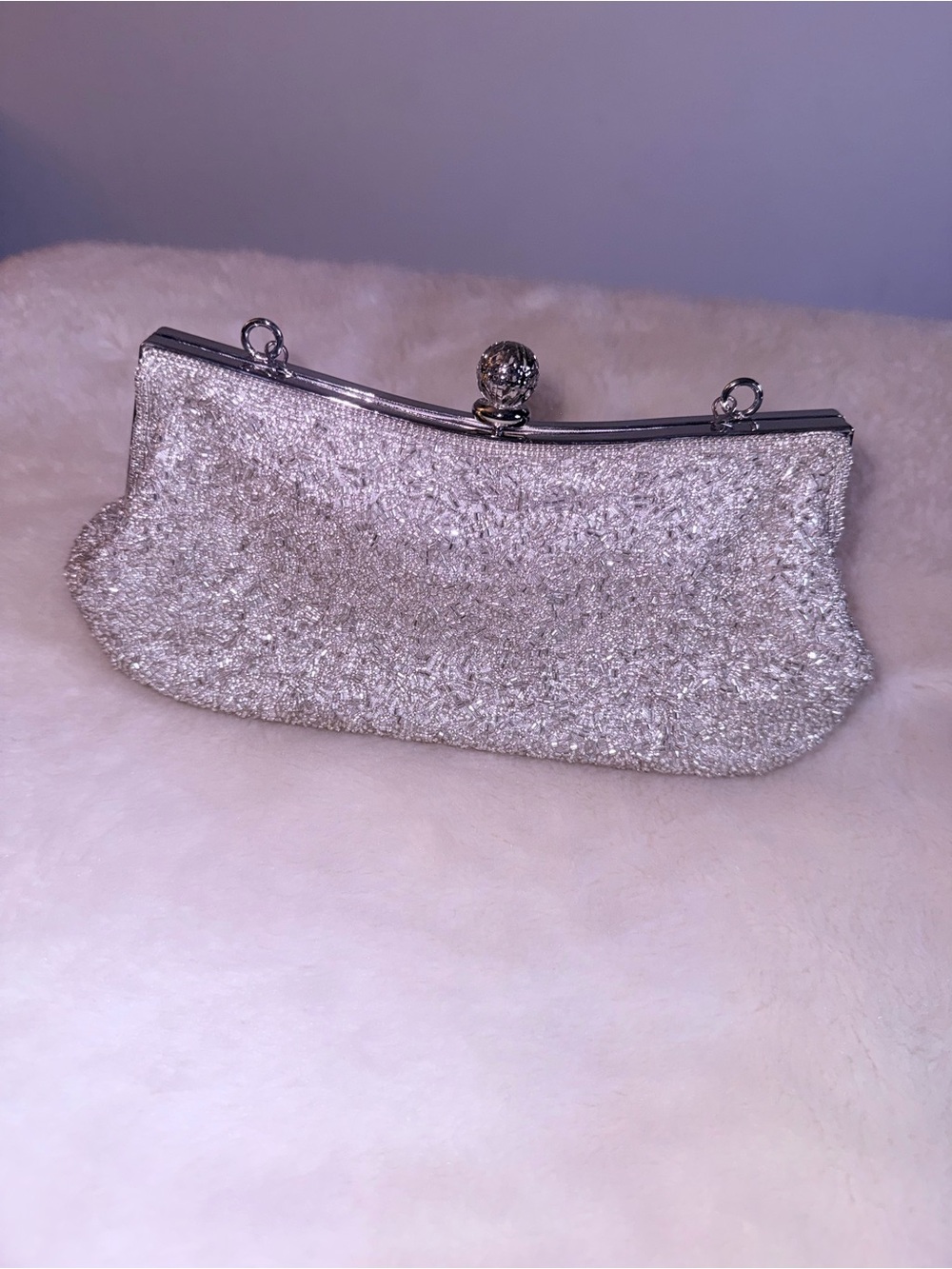 La Regale Silver Sparkle Evening Clutch with Gem Knob